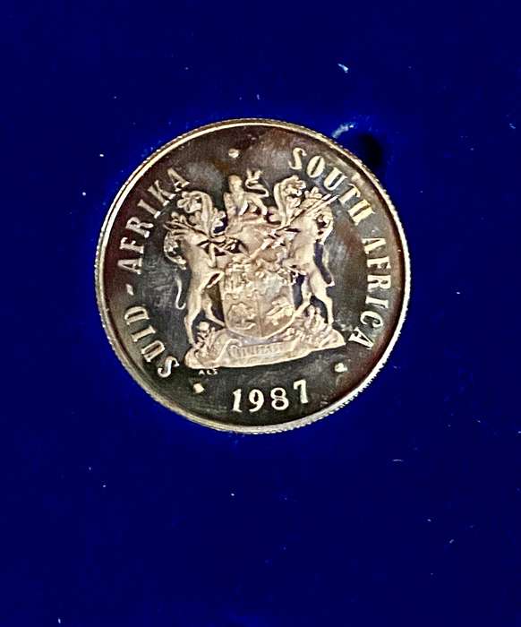 South Africa Proof silver R1 -- 1987 black toning - blue SA mint box