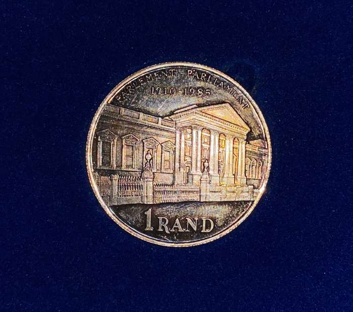 South Africa Proof silver R1 -- Parlement 1985 BLUE SA mint box