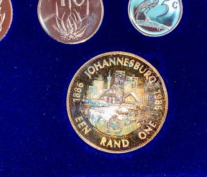 South Africa Proof set silver R1(Johannesburg) TO 1 cent + nickel R1 - 1986 blue SA mint box + cover