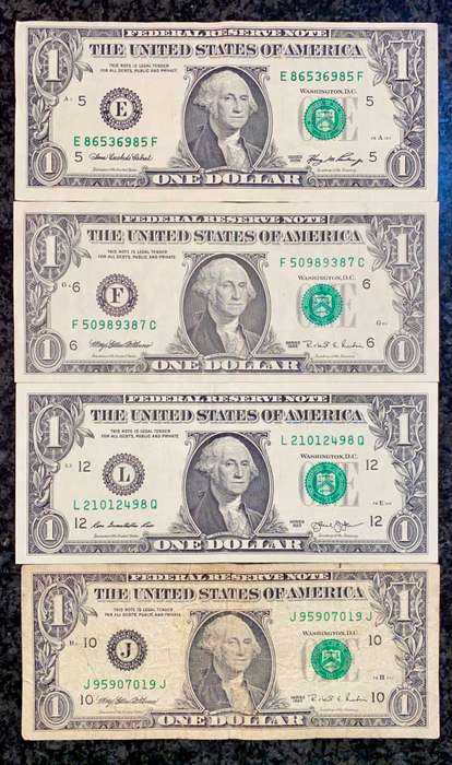 USA 1 dollar Kansas city - Atlanta - Richmond & San Francisco Federal Reserve (1 bid takes all)