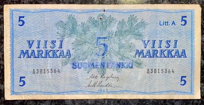 FINLAND 5 MARKKAA 1963