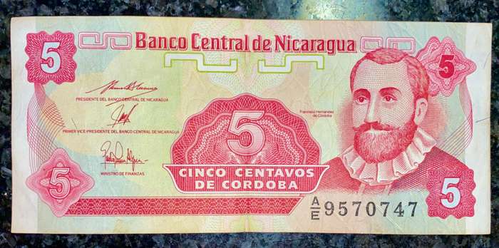 NICARAGUA 5 CORDOBAS ND 1991