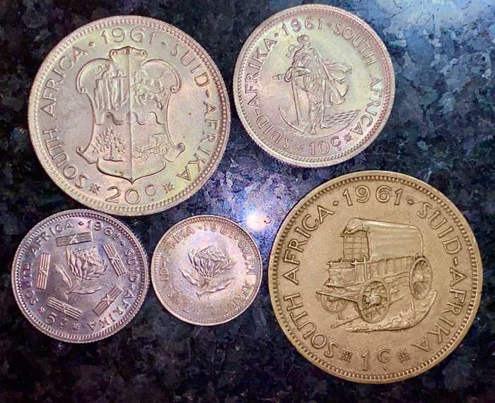 SOUTH AFRICA SILVER SET 20 CENT TO 1 CENT 1961 -- VERY GOOD CONDITION(1 BID TAKES ALL)