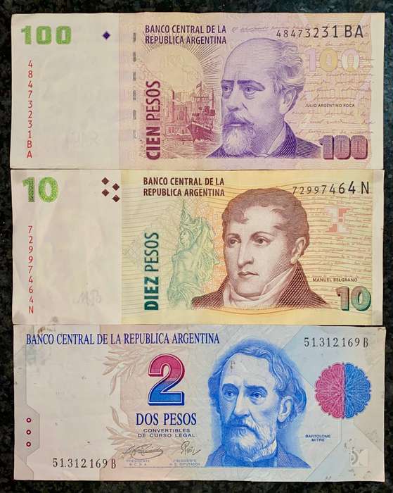 ARGENTINA SET  100 PESOS - 10 PESO & 2 PESO ND(1 BID TAKES ALL