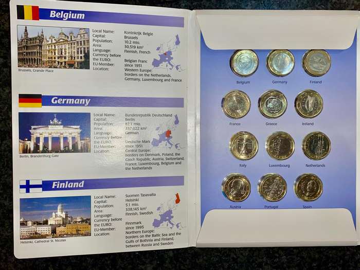 Euro Set - 12 Official countries - 1 Euro 2002 Unc in folder + original packaging