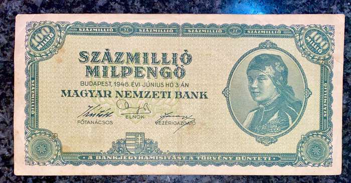 Hungary 100 million pengo 1946