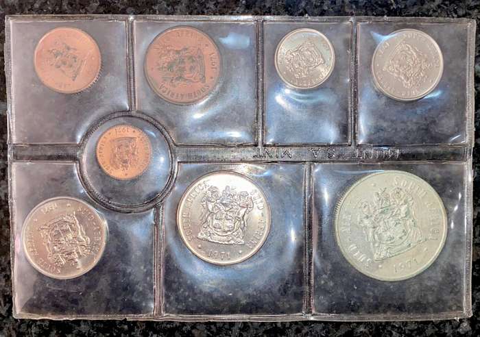 South Africa. Unc Coin Set Silver R1 to 1/2 cent 1971 sealed from SA Mint