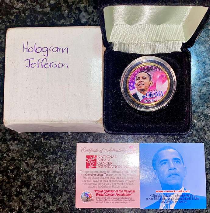USA 1/4 dollar Jefferson Hologram - Barack Obama 2008 - 50 states Illinois 2003 - gold plate -