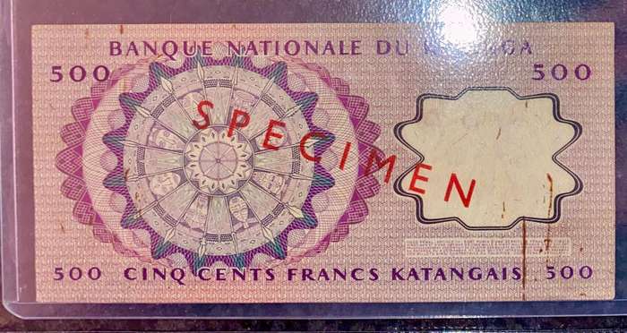 Katanga Rare Graded Specimen 500 francs 17th April 1962 elephant wtm ZZ000000 pick 13s SANGS AU53