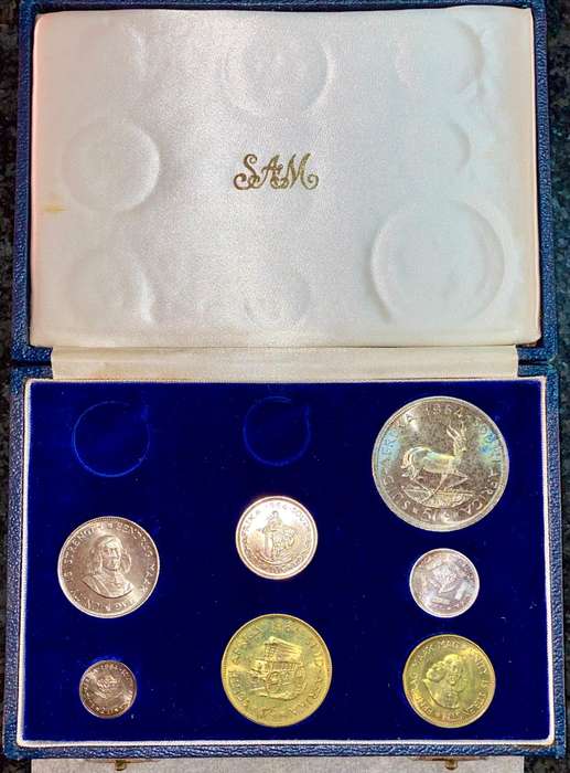 South Africa. 1964 Proof Set - Silver 50 Cent to 1/2 Cent in original mint box