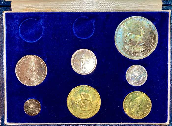 South Africa. 1964 Proof Set - Silver 50 Cent to 1/2 Cent in original mint box