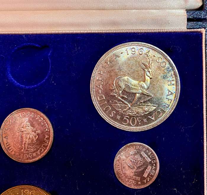 South Africa. 1964 Proof Set - Silver 50 Cent to 1/2 Cent in original mint box