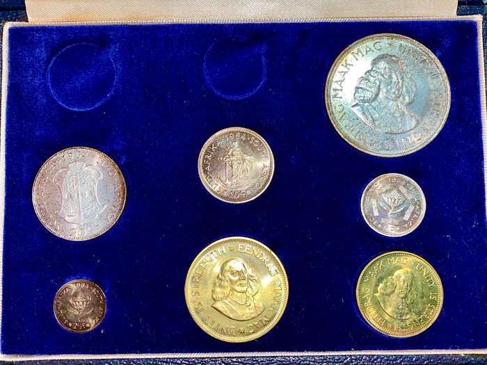 South Africa. 1964 Proof Set - Silver 50 Cent to 1/2 Cent in original mint box
