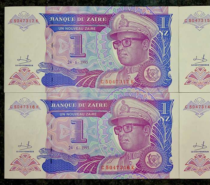 Zaire Set 1 Zaires in sequence C5047314-317 unc 24-06-1993 (1 bid takes all)