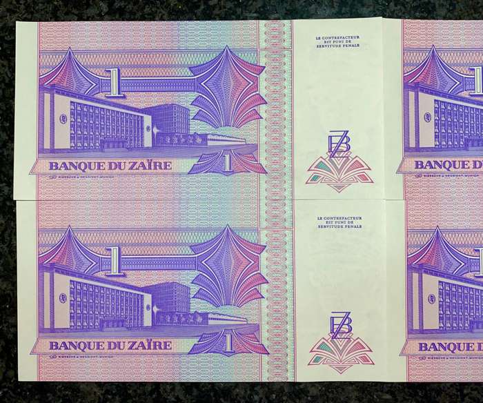 Zaire Set 1 Zaires in sequence C5047314-317 unc 24-06-1993 (1 bid takes all)