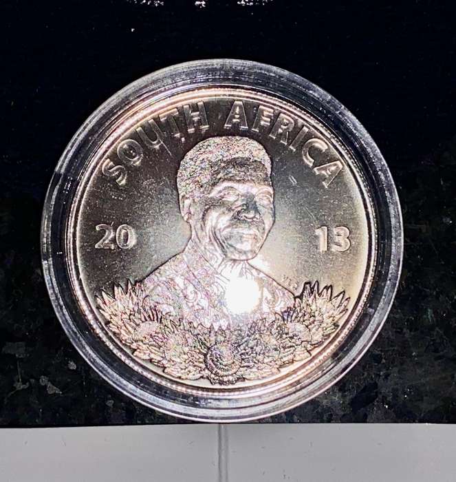 SOUTH AFRICA PROOF SILVER R1 -- 2013 NELSON MANDELA WITH CERT IN SA MINT POUCH IN CAPSULE