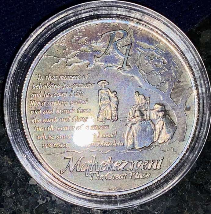 SOUTH AFRICA PROOF SILVER R1 -- 2013 NELSON MANDELA WITH CERT IN SA MINT POUCH IN CAPSULE
