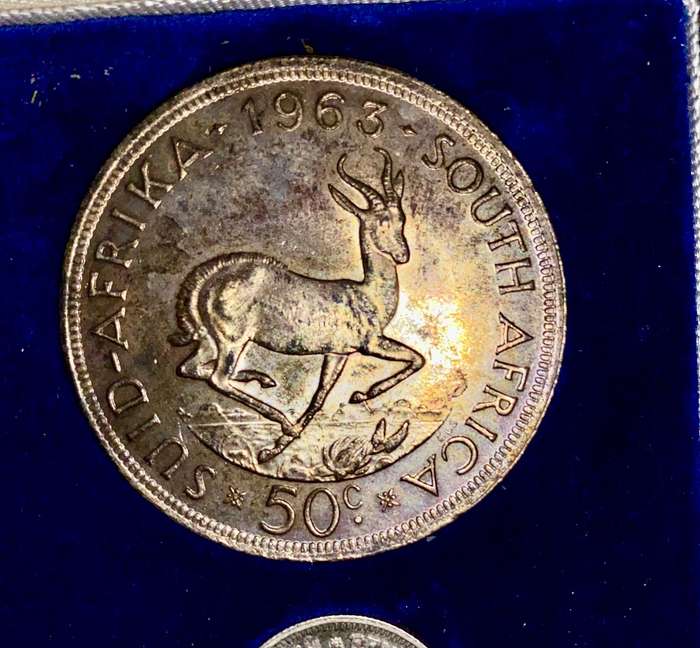 South Africa. 1961 set silver 50 cent to 1/2 cent in long proof box