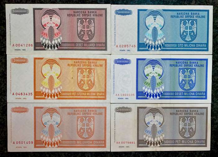 Bosnia Set 10 billion dinars to 5 million dinars 1993 (1 bid takes all)