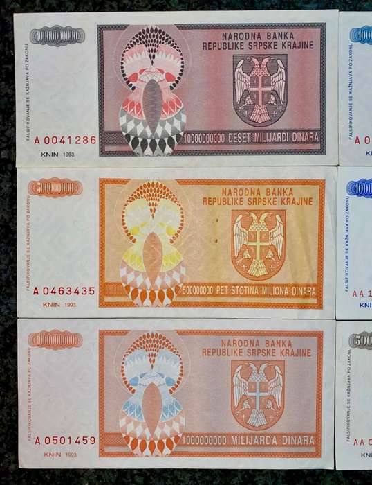 Bosnia Set 10 billion dinars to 5 million dinars 1993 (1 bid takes all)