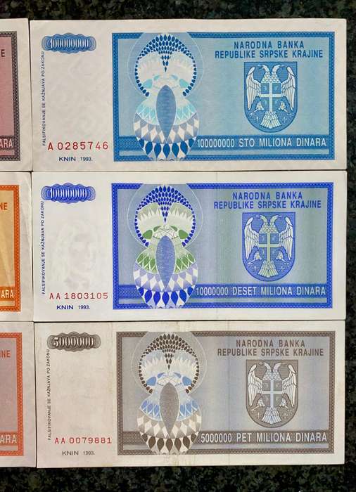 Bosnia Set 10 billion dinars to 5 million dinars 1993 (1 bid takes all)