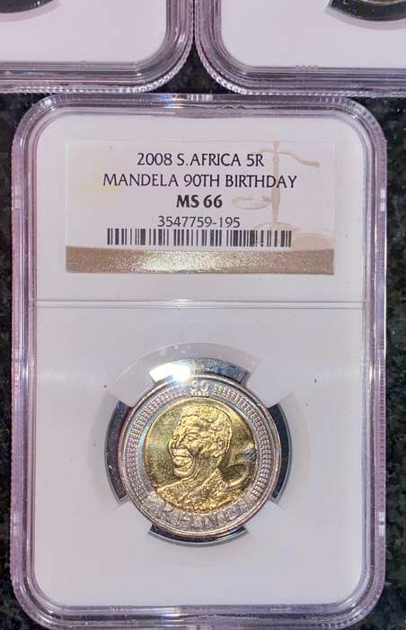 SOUTH AFRICA GRADED SET COMMEMORATIVE R5 - MANDELA PL64 - RAND 90TH MS67 - MANDELA 90TH MS66 NGC