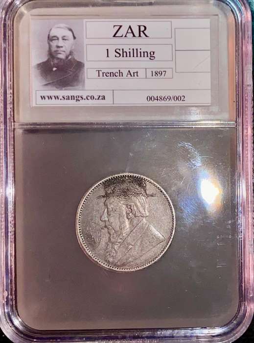 Z.A.R - Trench Art Silver 1 shillings 1897 graded Trench Art SANGS