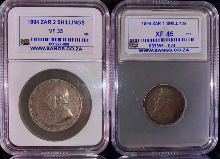 Z.A.R Graded Set 1894 - 2 shilling VF35 - 1 shilling XF45 - 6 pence XF40 & 1 penny XF40
