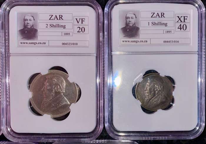 Z.A.R Graded 1895 - 2 1/2 shilling XF- 2 shilling VF20 - 1 shilling XF40 - 6pence XF45 & 3pence XF40