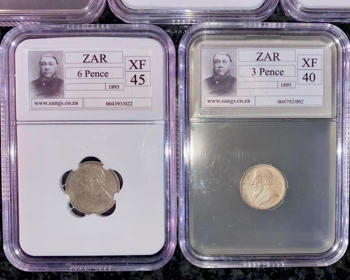 Z.A.R Graded 1895 - 2 1/2 shilling XF- 2 shilling VF20 - 1 shilling XF40 - 6pence XF45 & 3pence XF40