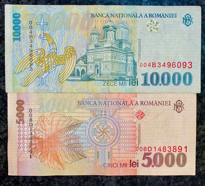 ROMANIA SET 10,000 LEI 1999 & 5000 LEI 1998 (1 BID TAKES ALL)
