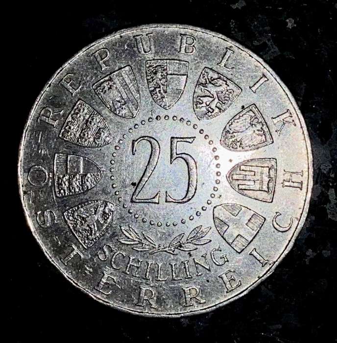 Austria Silver 25 shillings 1957 -- 80% silver