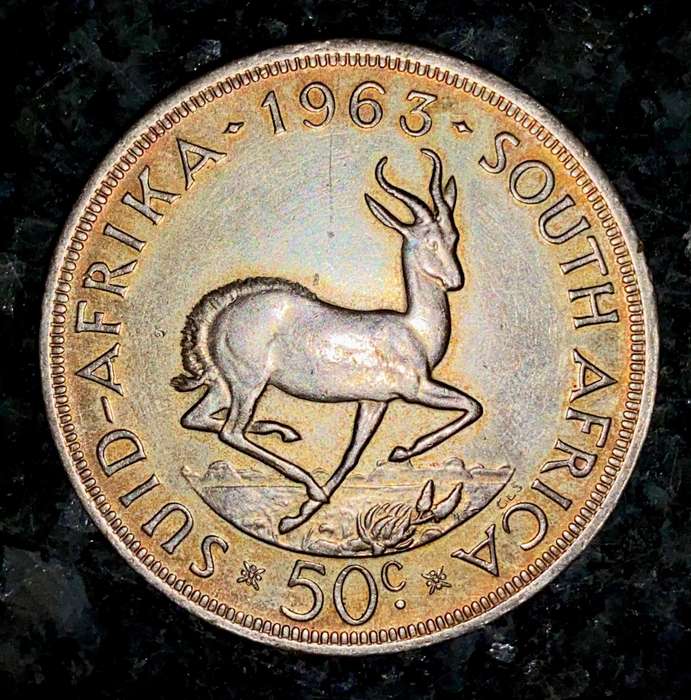 South Africa. silver 50 cent 1963 crown size