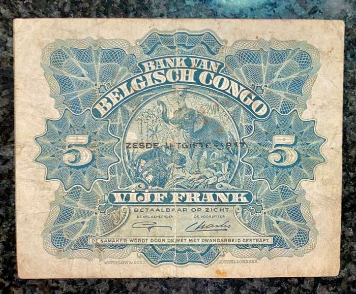 Belgium Congo 5 francs 1947 sixeme emission