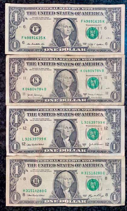 USA 1 dollar set 4 different signatures & Federal Reserve's 2003-2013 (1 bid takes all)
