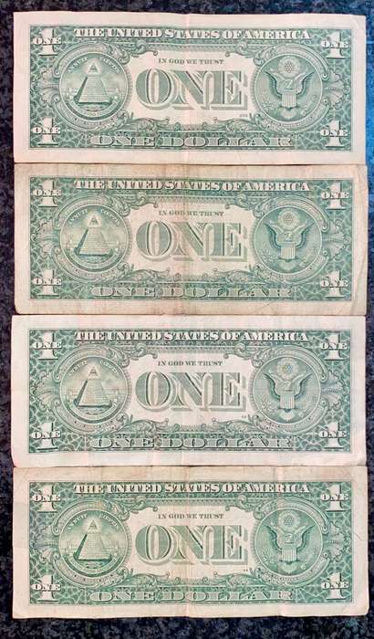 USA 1 dollar set 4 different signatures & Federal Reserve's 2003-2013 (1 bid takes all)