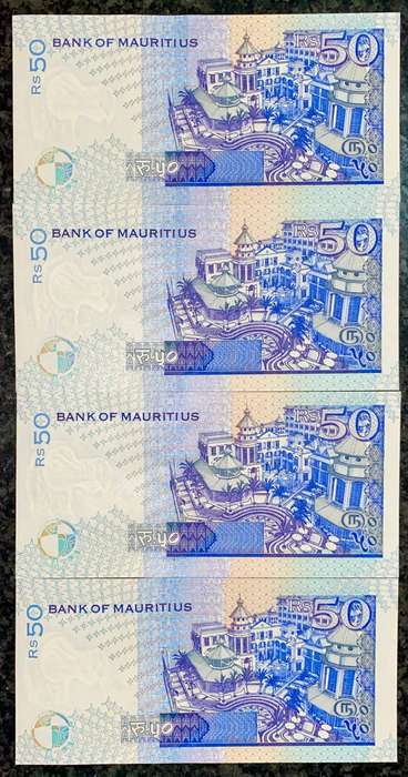 Mauritius 50 rupees in sequence BB959180-177 unc 1999 (bid per note)