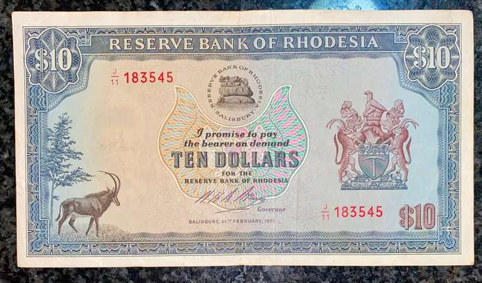 Rhodesia 10 Dollars 1971 -- J11 /183545 wtm CJ Rhodes