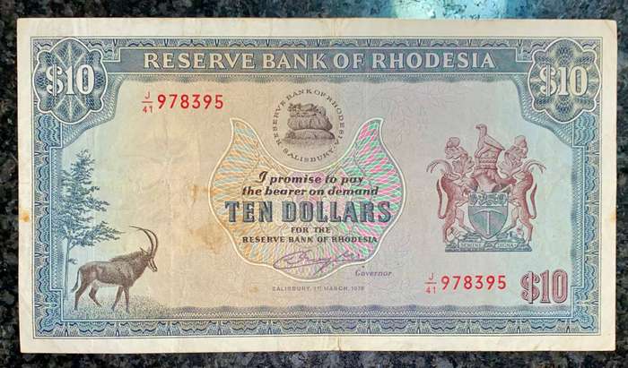 Rhodesia 10 Dollars 1976 -- J41 /978395 wtm CJ Rhodes