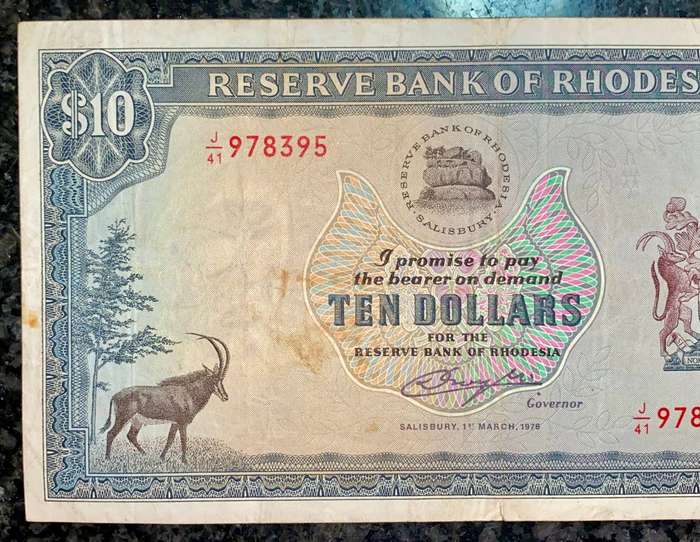 Rhodesia 10 Dollars 1976 -- J41 /978395 wtm CJ Rhodes