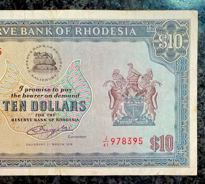 Rhodesia 10 Dollars 1976 -- J41 /978395 wtm CJ Rhodes