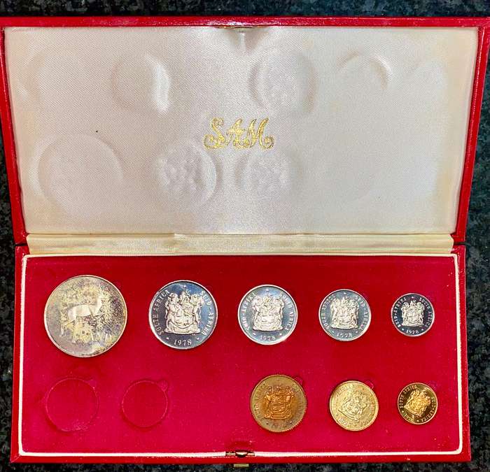 SOUTH AFRICA PROOF SET SILVER R1 TO 1/2 CENT -- 1978 -- IN RED SA MINT BOX