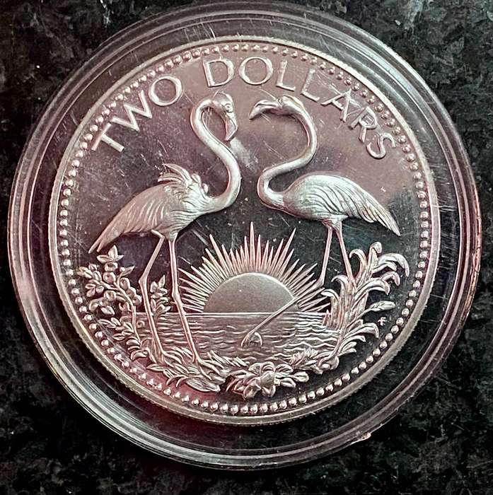 Bahamas Proof Sterling Silver 2 dollar 1974 in capsule 28.90grams