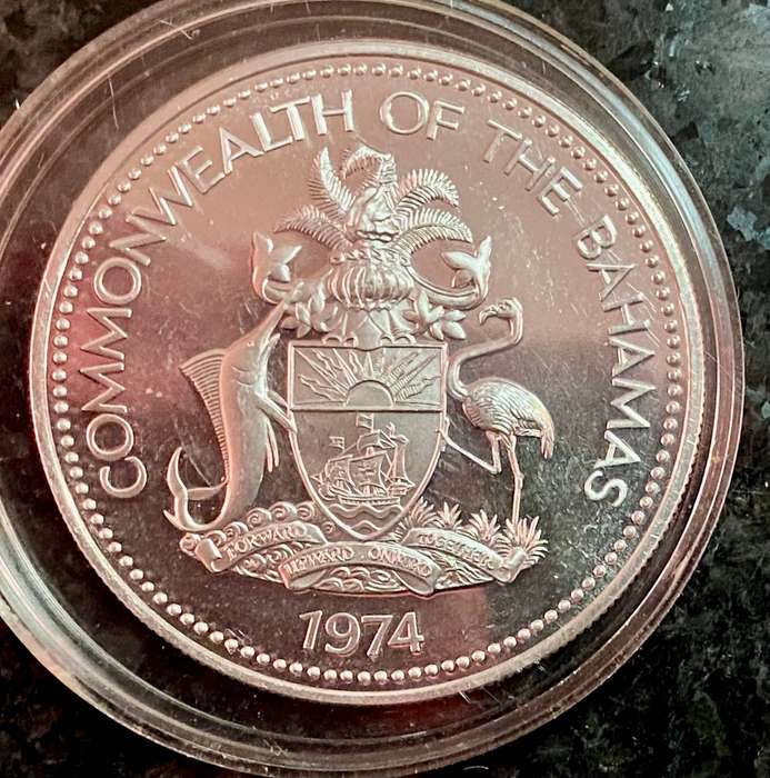 Bahamas Proof Sterling Silver 2 dollar 1974 in capsule 28.90grams