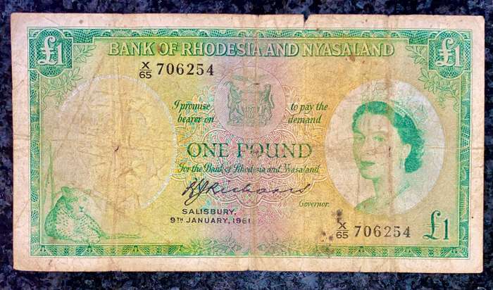 Rhodesia & Nyasaland 1 pound 9th January 1961 CJ Rhodes wtm