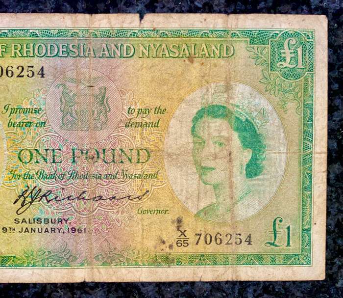 Rhodesia & Nyasaland 1 pound 9th January 1961 CJ Rhodes wtm