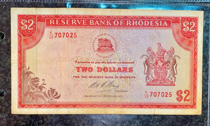 Rhodesia Set 10 dollars - 5 dollars 1979 bird wtm & 2 dollars 1970 CJ Rhodes wtm (1 bid takes all)