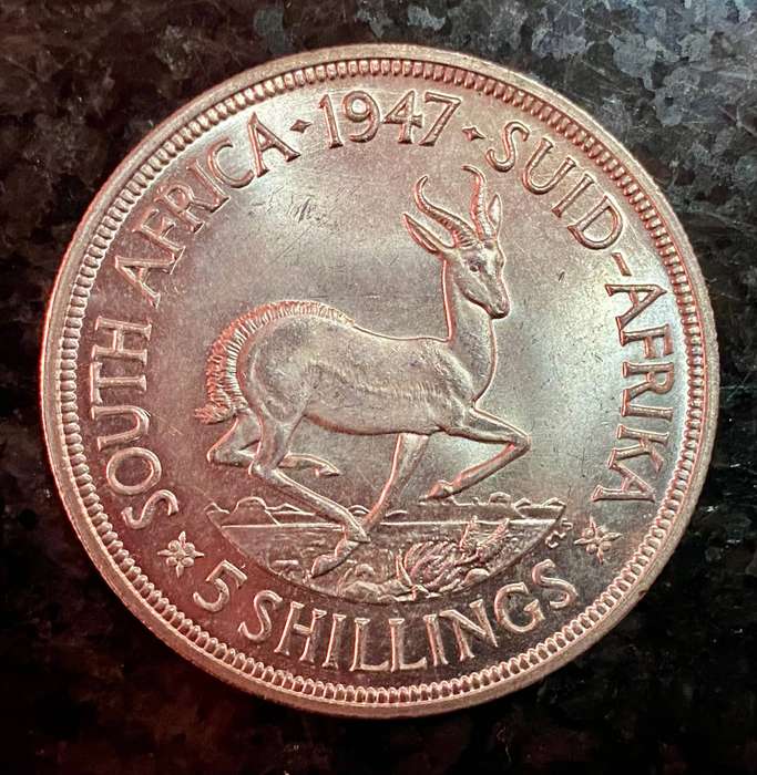 SA Union silver 5 shillings 1947 good condition