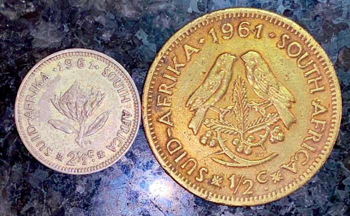 SOUTH AFRICA SET SILVER 2 1/2 CENT & 1/2 CENT 1961 (1 BID TAKES ALL)