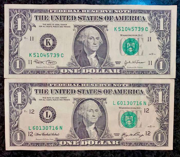 USA Set 1 dollar - L - K - Federal Reserves 2003-2006 (1 bid takes all)